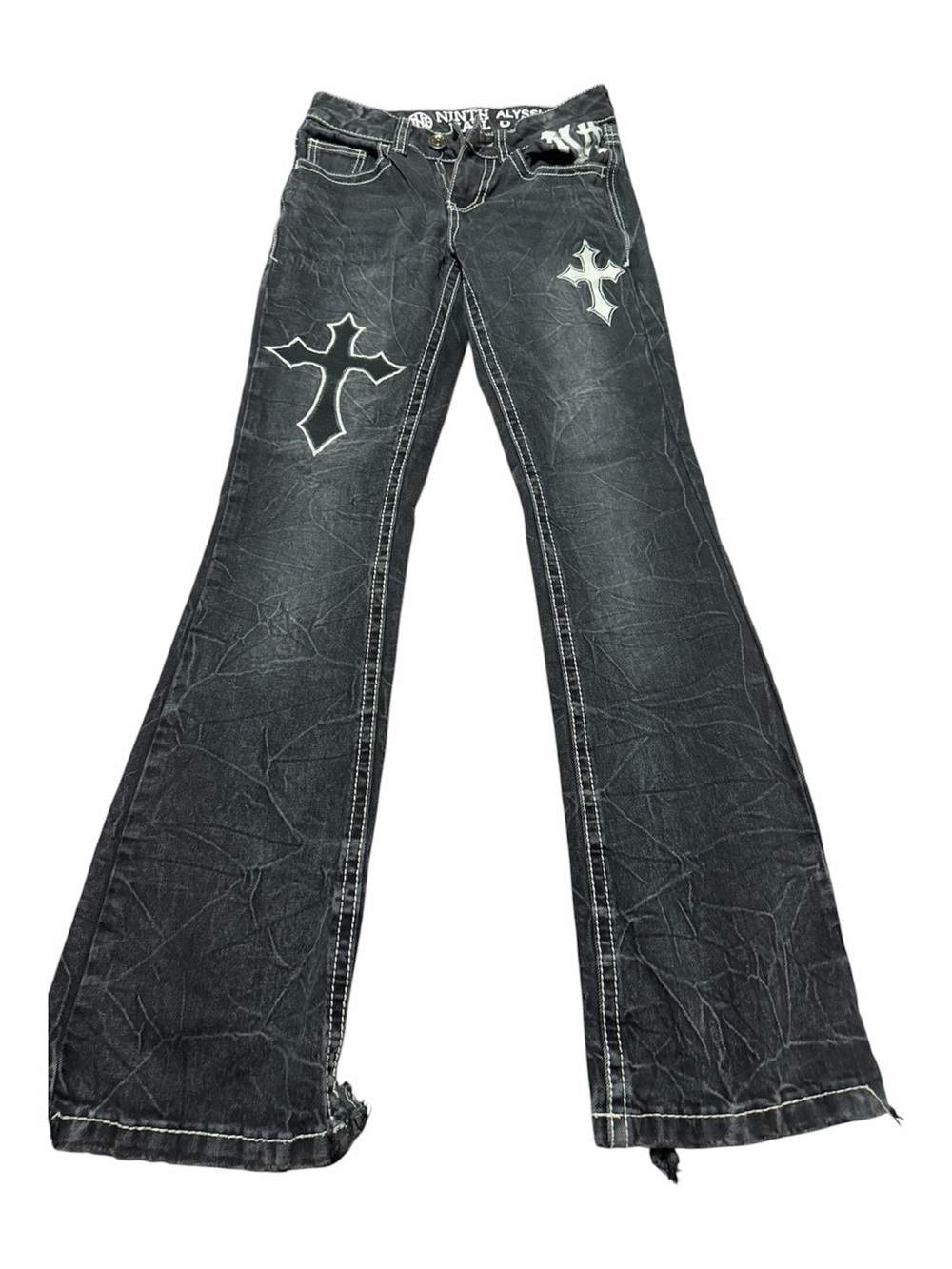 Ninth Hall Alyssia Cross Black Wash Mid Rise Bootcut Jeans Size 0 Heel Bite